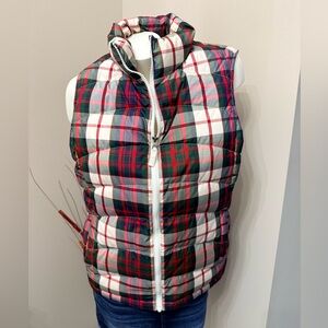 LANDS END Quilted DOWN FILLED Feather PUFFER VEST Plaid Size M Pockets